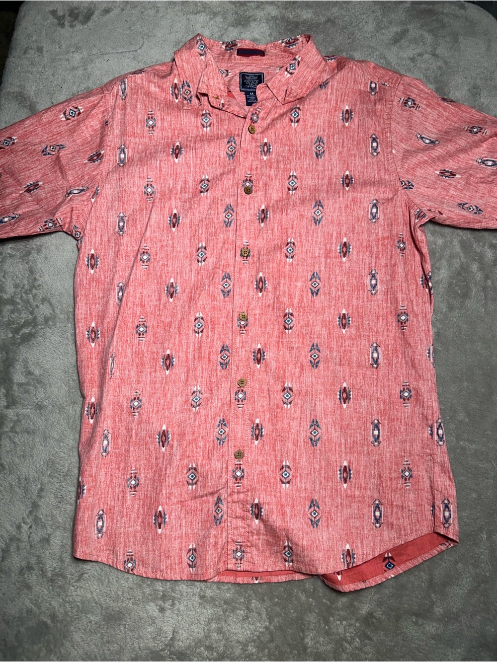 Black Jack Men's M Pink Geometric Woven Cotton Short Sleeve Button-Up Shirt